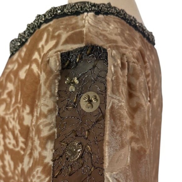 Sundance Champagne Dreams Damask Burnout Velvet Beaded Shift Lined Dress 10 NWT - Picture 10 of 16